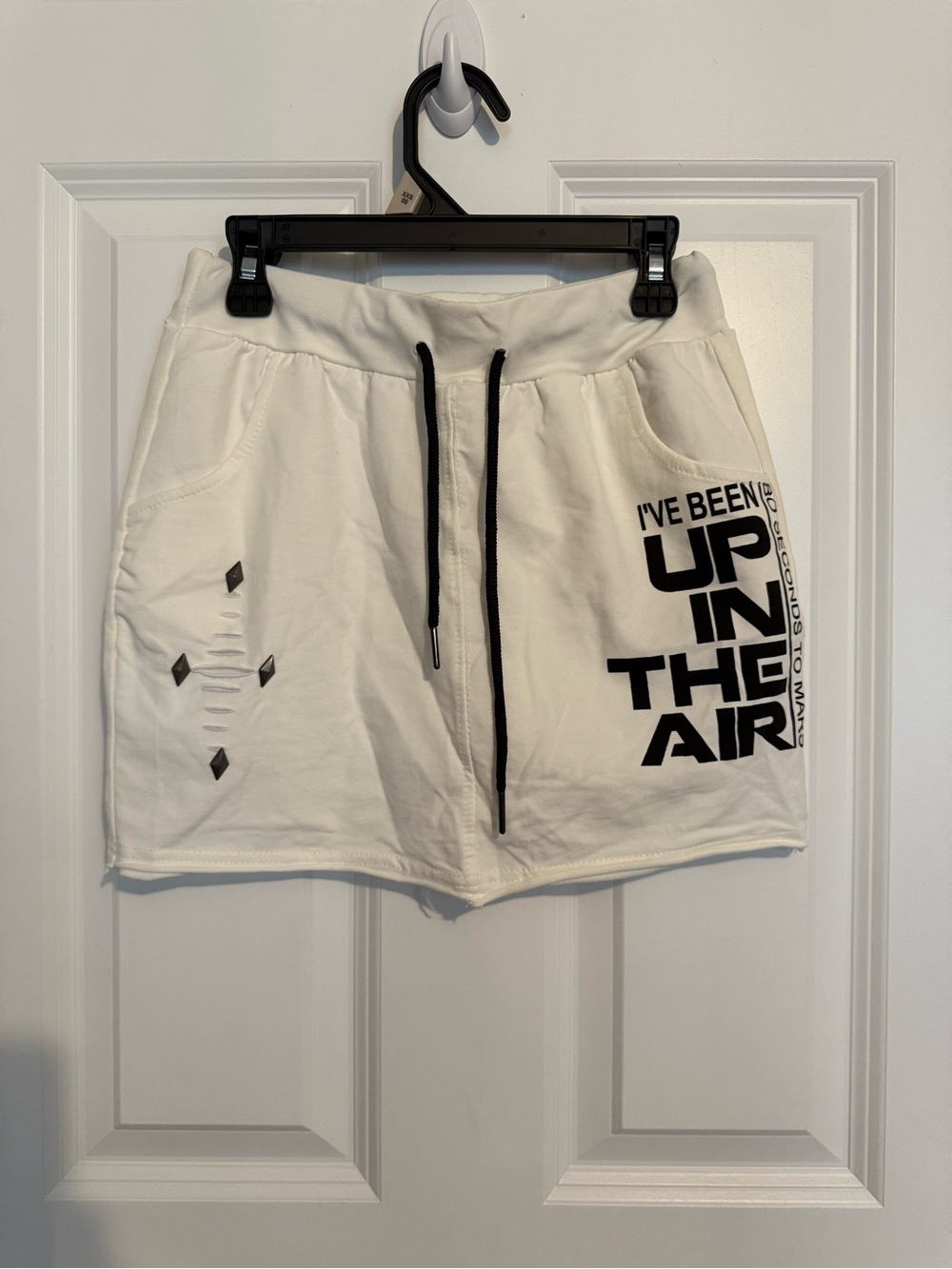 White Graphic Drawstring Shorts - "Up In The Air"